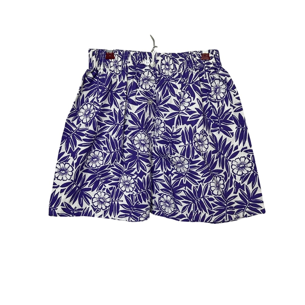 Tortoni Mens Shorts Medium Purple White Floral Print Elastic Waist Casual